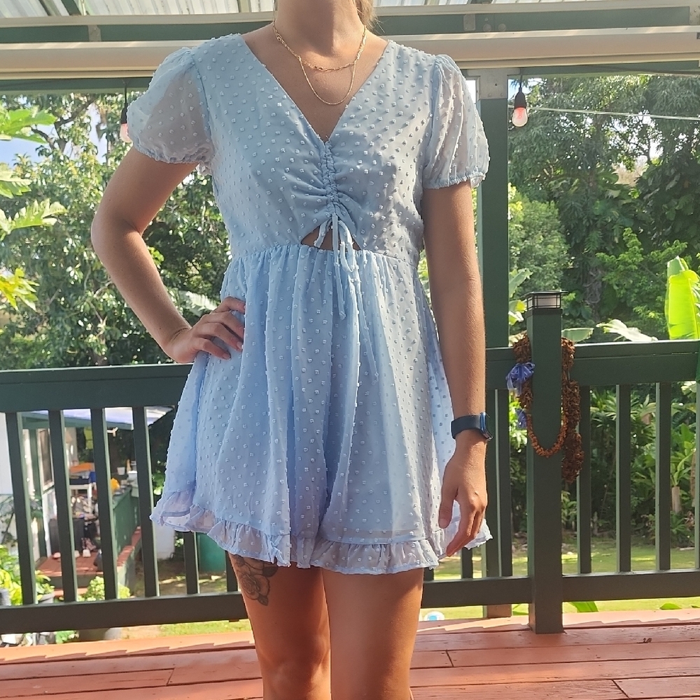 B. Smart Light Blue Textured Mini Dress